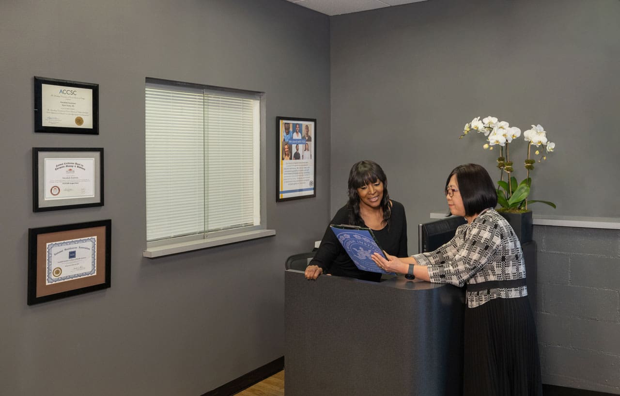 career services. career counselor working with a student. 